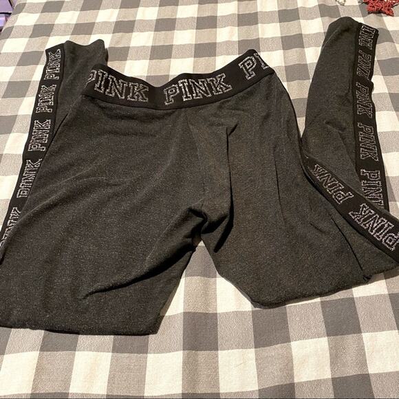PINK Victoria’s Secret Leggings / Lounge Pants Size Medium Gray & Metallic Logo - Picture 4 of 5